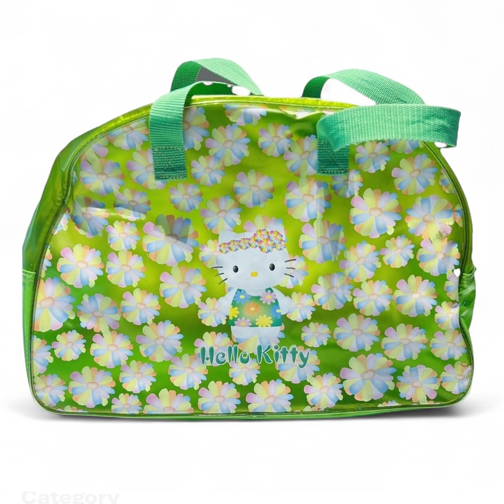 Rare Vintage Hello Kitty Sanrio Green Floral PVC Bag Y2K Boho Collector 90’s